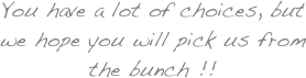 You have a lot of choices, but we hope you will pick us from the bunch !!